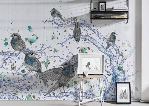 Inkiostro Bianco carta da parati birds